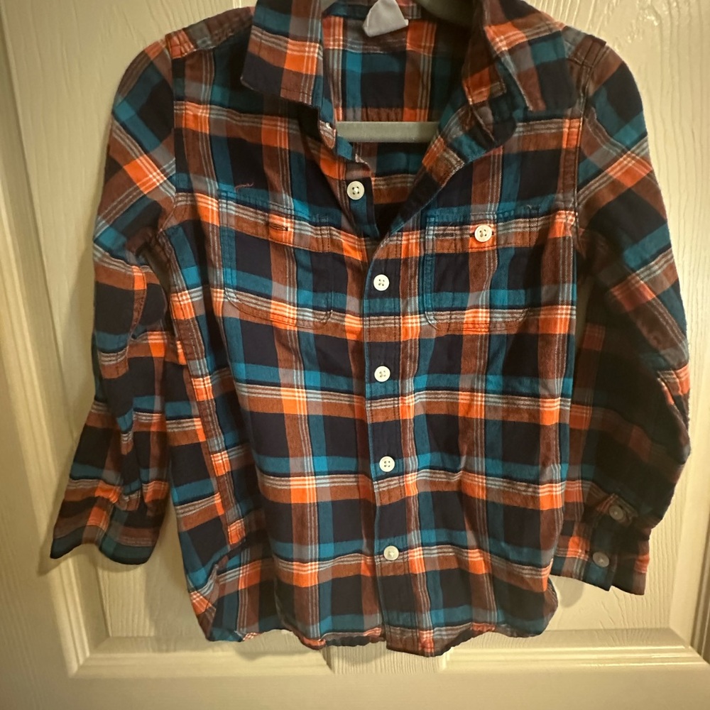 GAP Kids Plaid Shirt - Navy and Orange